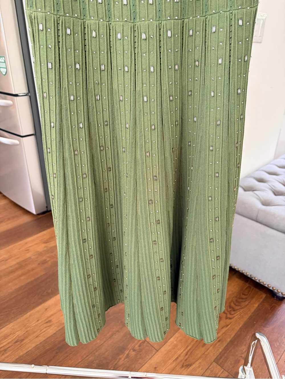 NWT! Sandro Kaki Dress, Beaded Olive Green Sleeveless Knit. Size 36 (Org. $395!) - Picture 6 of 9